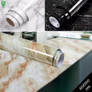 60cm × 200cm Self Adhesive Black / White Marble Sheet for Kitchen - Anti Oil and Heat Resistant Wallpaper