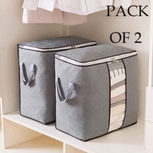 Pack 2 Large Storage Bags, Storage Bag Clothes Storage Box Bins Foldable Closet Organizers Storage Containers with Durable Handles Thick Fabric for Blanket Comforter Clothing Bedding