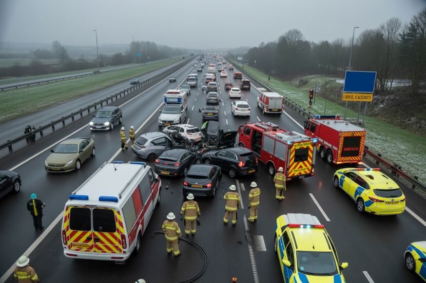 multi-vehicle collision closes section of m1 southbound in bedfordshire