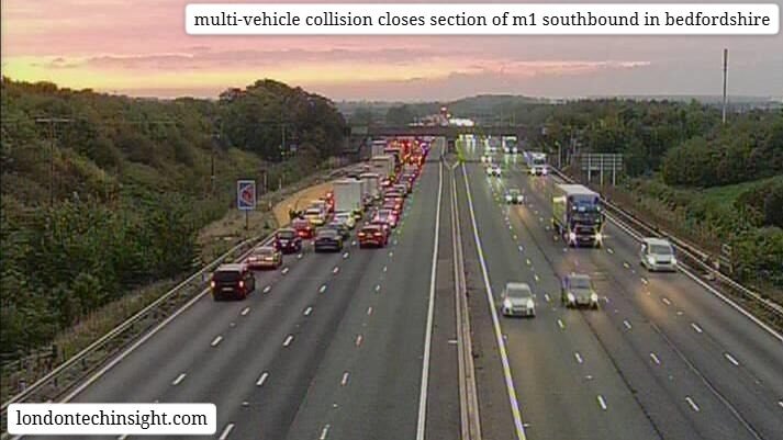 multi-vehicle collision closes section of m1 southbound in bedfordshire